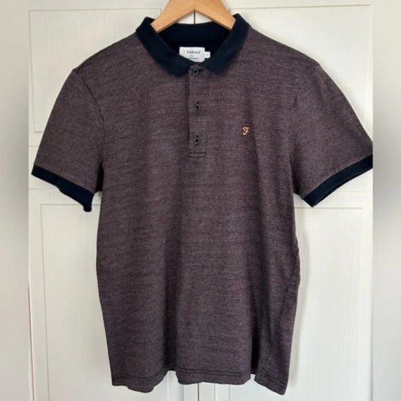 Farah Vintage Men’s Size S/M Slim Fit Short Sleeve Organic Cotton Pattern Polo - Picture 4 of 5